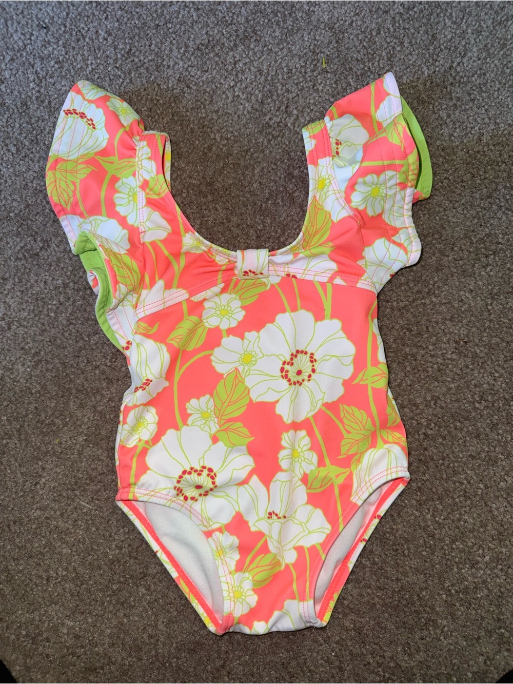 Janie and Jack Neon Coral Floral Ruffle One-Piece Swimsuit